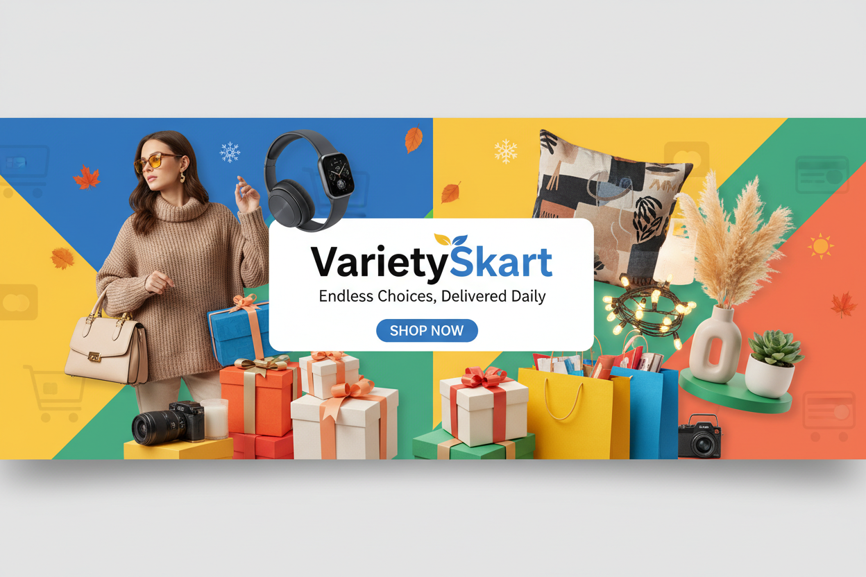 varityskart k liye ek front page photo bana k do jisko use kr saku ye ek all tranding produt store hai jis mai seasonal itme bhi sale hota hai